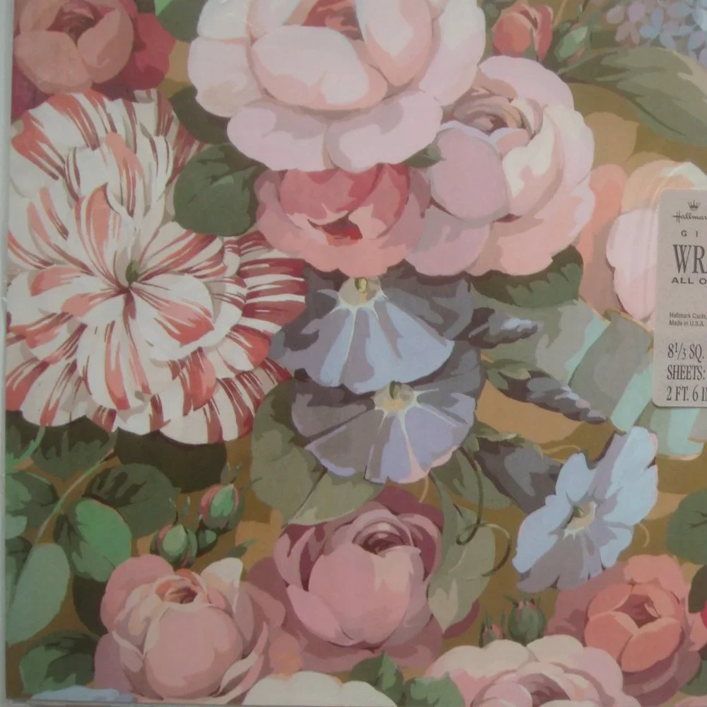 Vintage HALLMARK Floral & Feather Gift Wrapping Paper 4 Designs